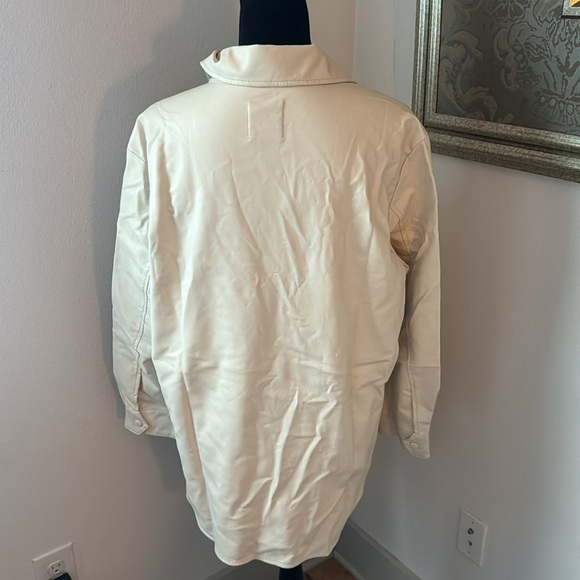 ZARA cream beige button front Shacket faux‎ leather oversized shirt top Sz L - Picture 4 of 8